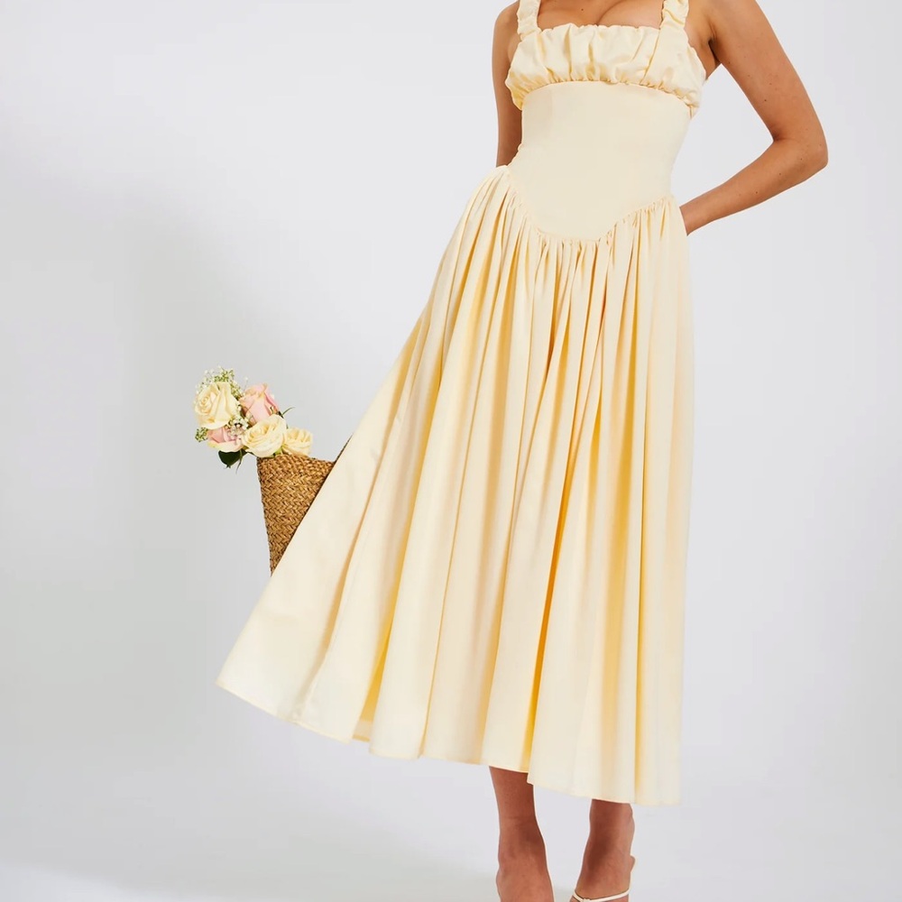 Miss Circle Viral Noreen Egg White Satin Drop Waist Sundress